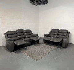 Roma dark grey air leather recliner sofa main view with modern design and dual reclining seats solid furniture UK