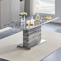 Roseberry Dining Table marble-effect top with pedestal base – main view from Solid Furniture UK
