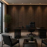 120cm x 30cm Smoked Oak herringbone acoustic wall panel natural wood grain veneer acoustic backing pack of 4 solid furniture UK installed in office