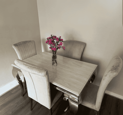 Sofia 1.6m grey marble dining table rectangular design with grey pedestal base solid furniture uk