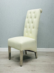 Side view of Cream Sofia PU Leather Dining Chair showing padded seat and chrome legs by Solid Furniture UK