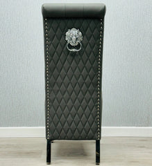 Back view of Grey Sofia PU Leather Dining Chair featuring diamond stitching and high back support by Solid Furniture UK