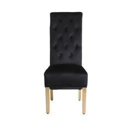 Sofia Square Knocker Velvet Dining Chair in Black & Gold, main front view for modern UK dining rooms solid furniture UK