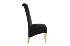 Side view of Black & Gold Sofia Velvet Dining Chair showing sleek modern profile and gold accents solid furniture UK