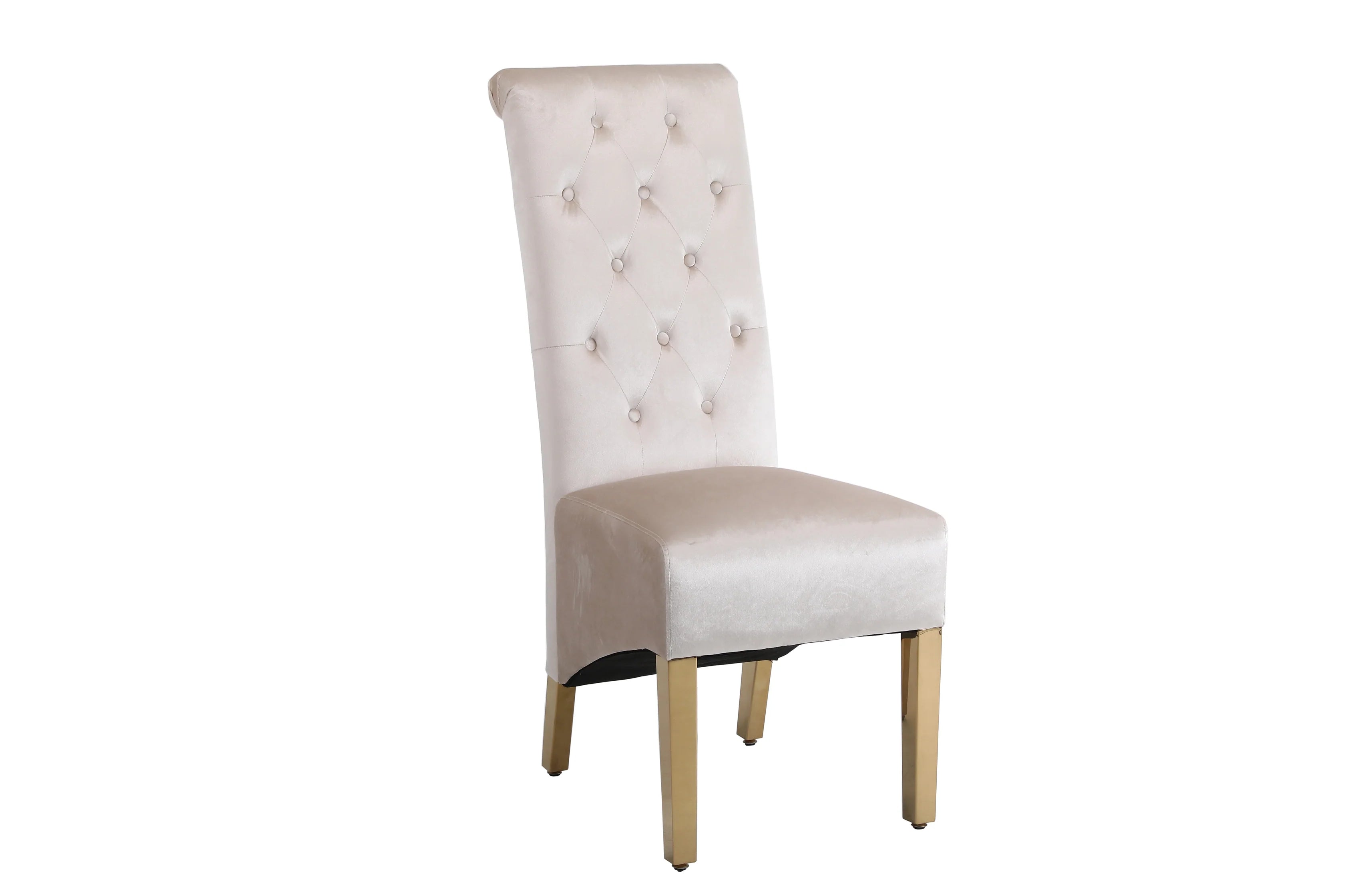 Sofia Square Knocker Velvet Dining Chair in Cream & Gold, main front view showing luxury design for UK homes solid furniture UK