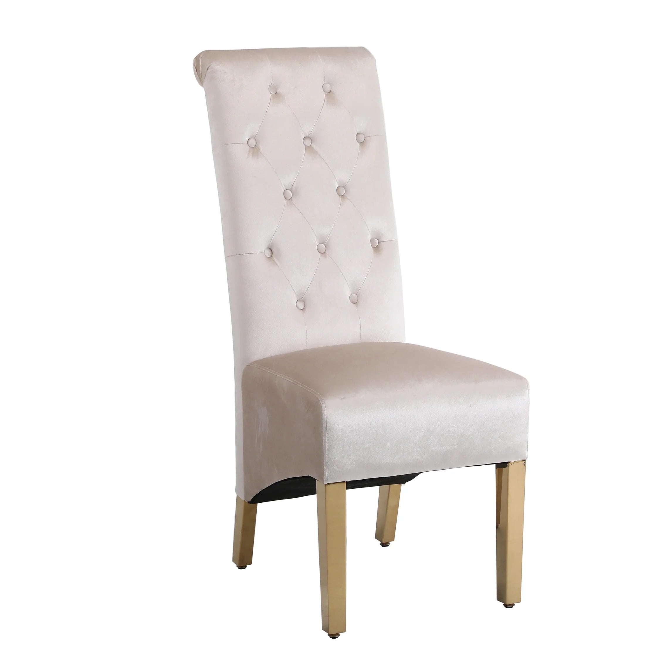 Sofia Square Knocker Velvet Dining Chair in Cream & Gold, main front view showing luxury design for UK homes solid furniture UK