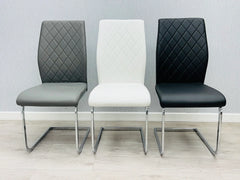 Atlantis Dining Chair available in black, white and grey PU faux leather dining chairs with chrome frame UK