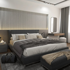 Solid Furniture UK grey acoustic wall panels installed on interior wall creating modern sound absorbing feature wall in home or office space