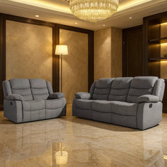 Sorrento grey fabric 3 seater recliner sofa with manual reclining seats solid furniture UK