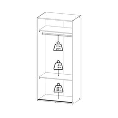 Space 2 Sliding Doors Wardrobe with doors open showing interior shelving and hanging space