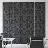 Spiral acoustic wall panels pack of 4 in black oak installed in a study room feature wall enhancing modern workspace interiors by Solid Furniture UK