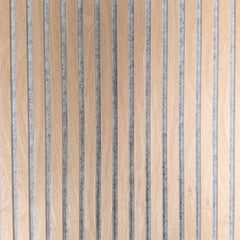 Individual square straight slat acoustic wall panel in oak veneer with grey felt backing from Solid Furniture UK designed for UK interiors showing premium finish and straight slat design.
