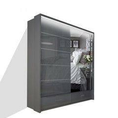 Front view of SYCYLIA 150cm Sliding Wardrobe in grey with full-length mirrored doors, modern and space-saving for UK bedrooms solid furniture UK