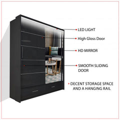 Close-up of SYCYLIA 150cm Sliding Wardrobe high-gloss MDF finish, sleek and easy to clean, modern bedroom furniture UK