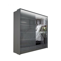 Front view of SYCYLIA 208cm Sliding Wardrobe in grey with full-length mirrored doors, modern and space-saving for UK bedrooms