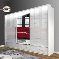SYCYLIA White 255cm Sliding Wardrobe with Full Mirror Door