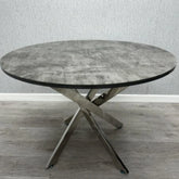 Tokyo Round Dining Table with Grey Stone Effect Glass Top and Chrome Base Main View | Solid Furniture UK