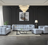 Front view of Tribeca sofa range in pearl bouclé fabric - SOLID FURNITURE LTD