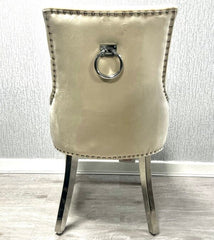 Valencia Mink PU Leather Dining Chair UK with ring knocker back view from Solid Furniture UK