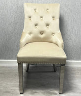 Valencia Mink PU Leather Dining Chair UK with chrome legs front view from Solid Furniture UK