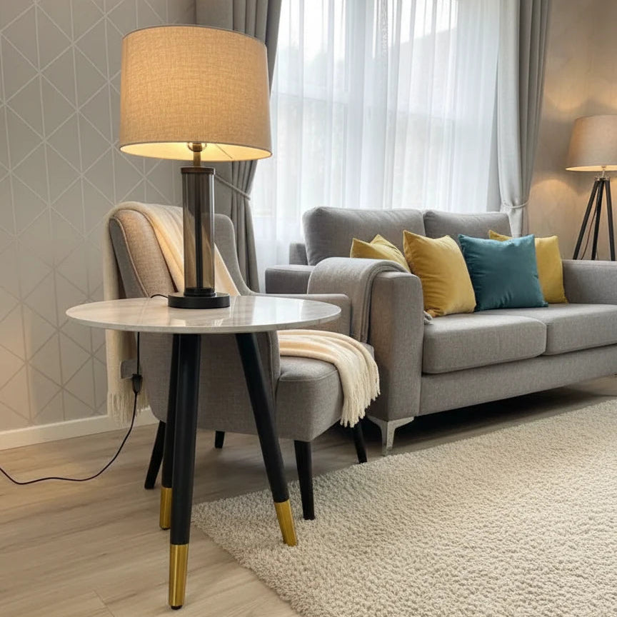Venice 50cm lamp table in a modern bedroom by Solid Furniture UK