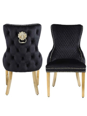 Victoria Dining Chair Black and Gold pair view Lion Knocker Luxury Dining Chairs Set of 2 UK from Solid Furniture UK
