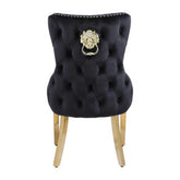 Victoria lion knocker chair black and gold back view from Solid Furniture UK, luxury upholstered dining chair with lion knocker detail
