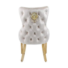Victoria lion knocker chair cream and gold back view from Solid Furniture UK, elegant upholstered dining chair with lion knocker design