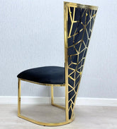 Vienna Dining Chair Black and Gold side view UK displaying modern profile, padded seating, and strong metal frame from Solid Furniture UK