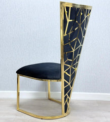 Vienna Dining Chair Black and Gold side view UK displaying modern profile, padded seating, and strong metal frame from Solid Furniture UK