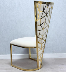 Vienna dining chair in cream and gold finish, front view upholstered luxury dining chair UK by Solid Furniture UK
