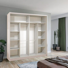 Interior of Vision White wardrobe showing shelves and hanging rails for clothes solid furniture UK
