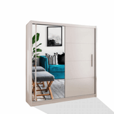VISION WHITE sliding wardrobe with mirror doors, shelves, and hanging rails