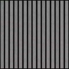 3D decorative main view of a square ash grey acoustic wall panel by Solid Furniture LTD, showing wood slats and felt backing for improved sound quality.