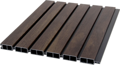 Walnut composite fence panels installed in patio area by Solid Furniture UK