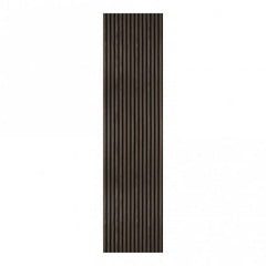 Close-up of walnut wall panels 60x240 by Solid Furniture UK highlighting HDF slats, spacing, and warm textured wood surface