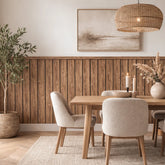Walnut Wave wainscoting wall panels installed in a UK dining area