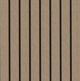 Walnut wide slat acoustic wall panels installed in modern living room 3 sided solid furniture UK