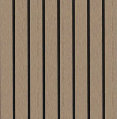 Walnut wide slat acoustic wall panels installed in modern living room 3 sided solid furniture UK
