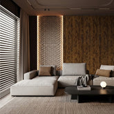 Walnut wood effect PVC wall panels 60×240cm installed in living room, Solid Furniture UK