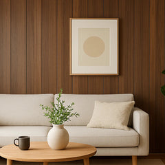 Walnut wood effect wall panels combined with wave style panels for feature wall design Solid furniture uk