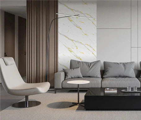 White and gold marble wall panel for kitchen and bathroom interiors Solid Furniture UK