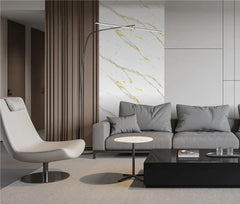 White and gold marble wall panel for kitchen and bathroom interiors Solid Furniture UK