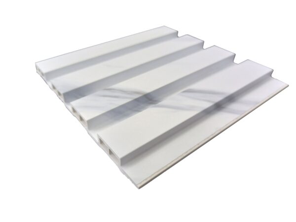 White and grey marble effect slatted wall panel with a clean, modern finish solid furniture uk