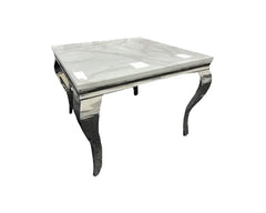 Solid Furniture UK white Louis chrome dining table 1m square marble effect tabletop