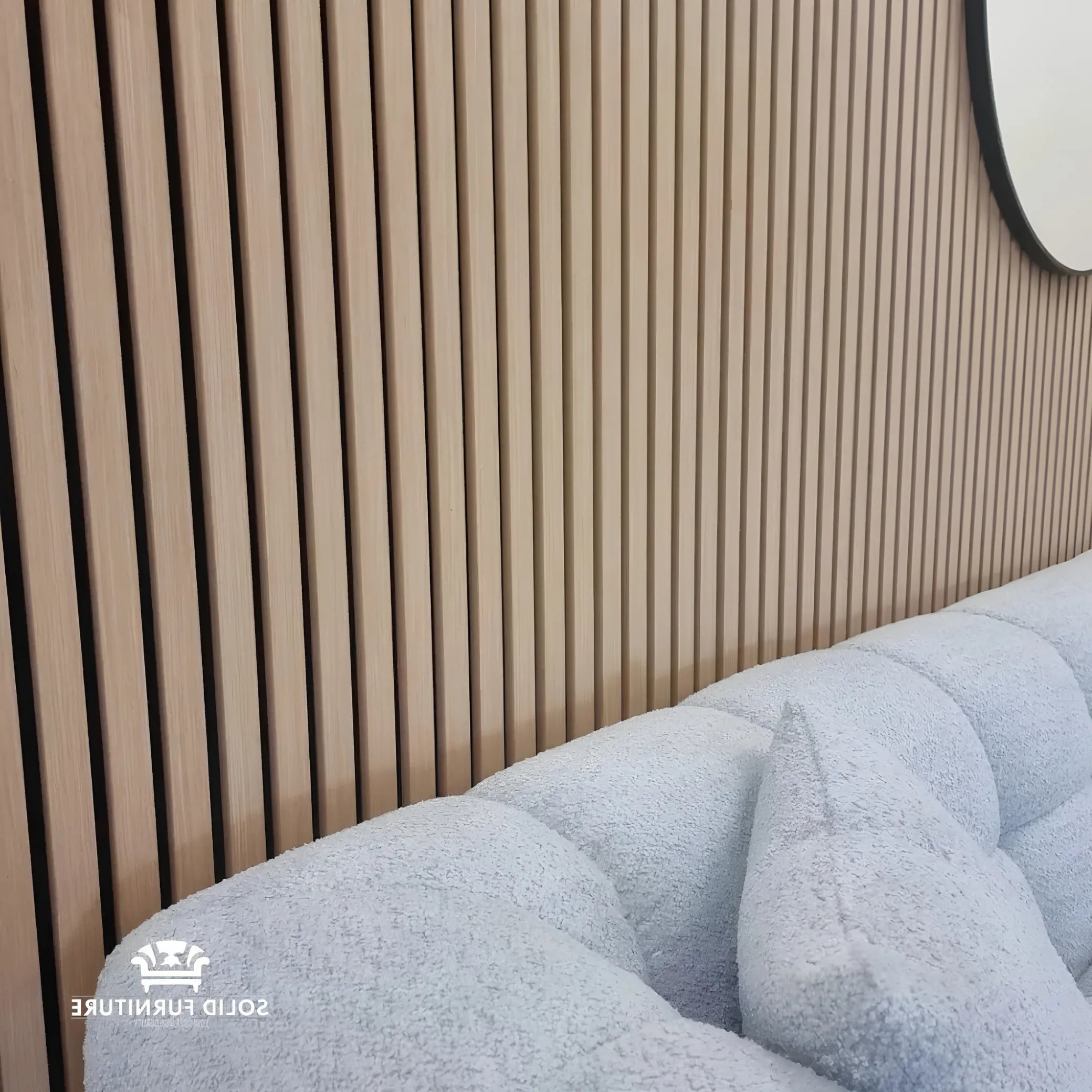 Side view of White Oak Acoustic Wall Panels 60 × 240 cm showing the slatted profile – Solid Furniture UK
