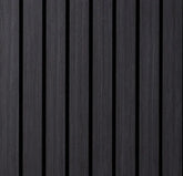 Black Oak wide slat acoustic wall panels installed in modern living room and commercial interiors solid furniture UK