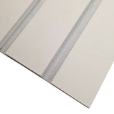 Close-up of wide slat 3-sided wall panel in white on white felt highlighting smooth texture, detailed slat edges, and high-quality acoustic felt solid furniture UK