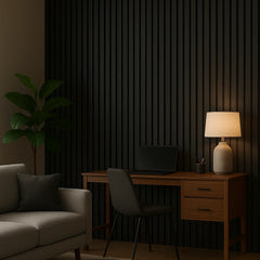 Wide Slat Color Acoustic Wall Panel Black 240x30cm for home and office solid furniture UK