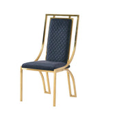 Side view of Windsor dining chairs set of 2 with gold metal frame and soft upholstered seating for modern dining rooms. solid Furniture UK